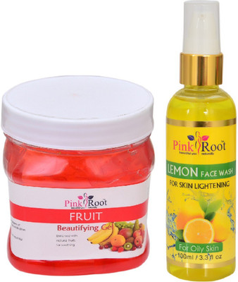 

Pink Root FRUIT GEL 500ML WITH LEMON FACE WASH 100ML(Set of 2)