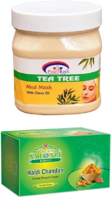 

Pink Root TEA TREE MASK 500ML WITH NATURENCE HALDI CHANDAN BLEACH 200G(Set of 2)