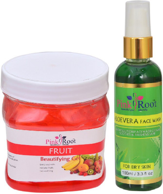 

Pink Root FRUIT GEL 500ML WITH ALOEVERA FACE WASH 100ML(Set of 2)