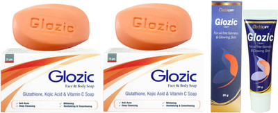 

Glozic Glutathione, Kojic Acid & Vitamin C Soap (2 x 75 gm) + Cream For oil free fairness & Glowing Skin (20 g)(Set of 3)