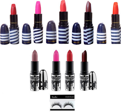 

Studio Eyelashes With Mac Matte Finish Long Lasting Lipstick Shades Of 9(Set of 10)