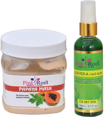 

Pink Root PAPAYA MASK 500ML WITH ALOEVERA FACE WASH 100ML(Set of 2)