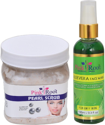 

Pink Root PEARL SCRUB 500ML WITH ALOEVERA FACE WASH 100ML(Set of 2)