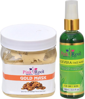 Pink Root GOLD MASK 500ML WITH ALOEVERA FACE WASH 100ML(Set of 2)