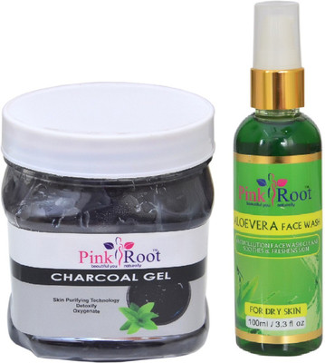 

Pink Root CHARCOAL GEL 500ML WITH ALOEVERA FACE WASH 100ML(Set of 2)