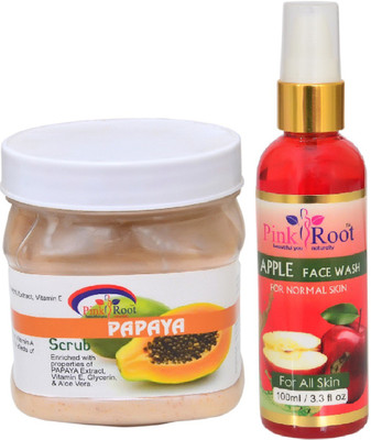 

Pink Root PAPAYA SCRUB 500ML WITH APPLE FACE WASH 100ML(Set of 2)