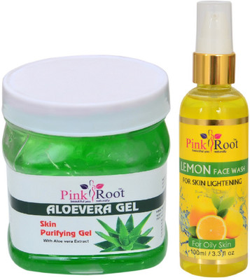 

Pink Root ALOEVERA GEL 500ML WITH LEMON FACE WASH 100ML(Set of 2)