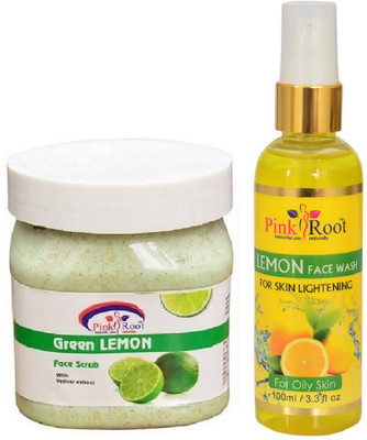 

Pink Root GREEN LEMON SCRUB 500ML WITH LEMON FACE WASH 100ML(Set of 2)
