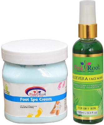 

Pink Root FOOT SPA CREAM 500ML WITH ALOEVERA FACE WASH 100ML(Set of 2)