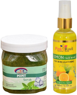 

Pink Root MINT SCRUB 500ML WITH LEMON FACE WASH 100ML(Set of 2)
