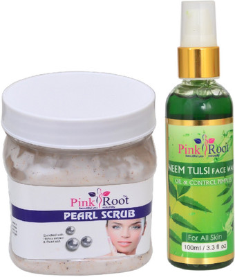 Pink Root PEARL SCRUB 500ML WITH NEEM FACE WASH 100ML(Set of 2)