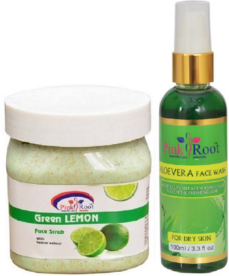 

Pink Root GREEN LEMON SCRUB 500ML WITH ALOEVERA FACE WASH 100ML(Set of 2)