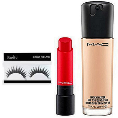 

Studio Eyelashes With Mac Machmaster Foundation With Long Lasting Liptensity Lipstick(Set of 3)