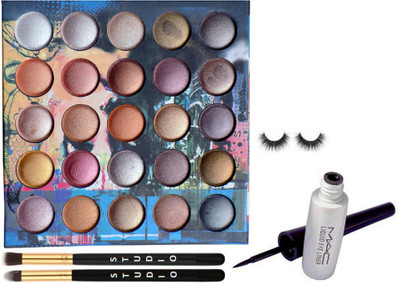 

studio Make Up Brush 2, Eyelashes, Mac For My Love Eyeshadow Palette, Liquid Eyeliner(Set of 5)
