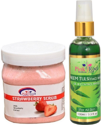 

Pink Root STRAWBERRY SCRUB 500ML WITH NEEM FACE WASH 100ML(Set of 2)