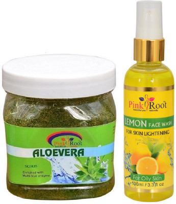 

Pink Root ALOEVERA SCRUB 500ML WITH LEMON FACE WASH 100ML(Set of 2)