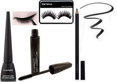 

Marvalous eyelashes , liquid eye liner & haute naughty lash mascara with pencil kajal(Set of 4)
