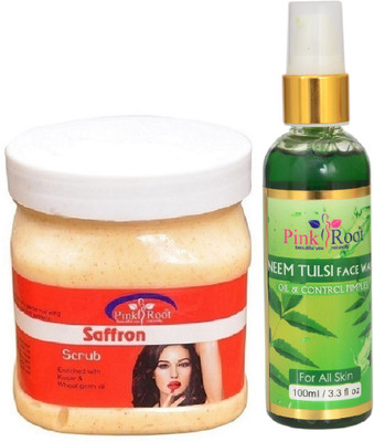 Pink Root SAFFRON SCRUB 500ML WITH NEEM FACE WASH 100ML(Set of 2)