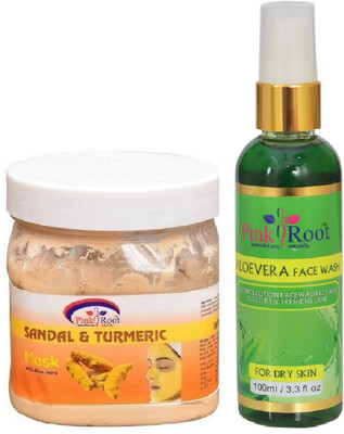 

Pink Root SANDAL MASK 500ML WITH ALOEVERA FACE WASH 100ML(Set of 2)
