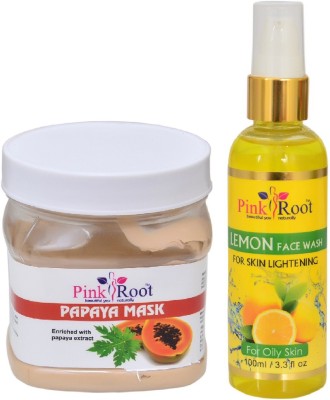 

Pink Root PAPAYA MASK 500ML WITH LEMON FACE WASH 100ML(Set of 2)