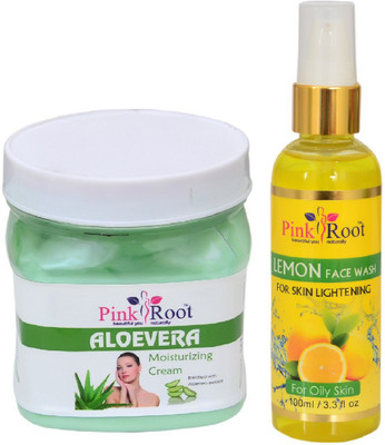 

Pink Root ALOEVERA CREAM 500ML WITH LEMON FACE WASH 100ML(Set of 2)