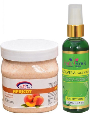 

Pink Root APRICOT SCRUB 500ML WITH ALOEVERA FACE WASH 100ML(Set of 2)