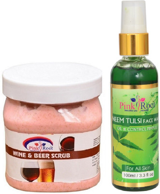 

Pink Root WINE BEER SCRUB 500ML WITH NEEM FACE WASH 100ML(Set of 2)