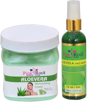 Pink Root ALOEVERA CREAM 500ML WITH ALOEVERA FACE WASH 100ML(Set of 2)