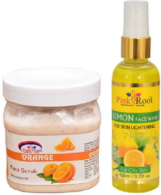 

Pink Root ORANGE SCRUB 500ML WITH LEMON FACE WASH 100ML(Set of 2)