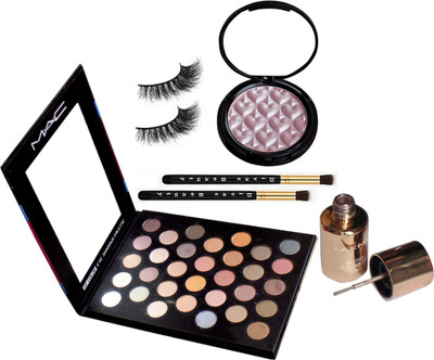 

divas beauty Makeup Brush 2, Eyelashes, Mac. Makep 32 Color Eyeshadow Palette Shades Multi Colorful Eyeshadow Pelette & Salena Light Pink Shade Illuminator & Mirror Nail Polish (Set of 6)(Set of 6)