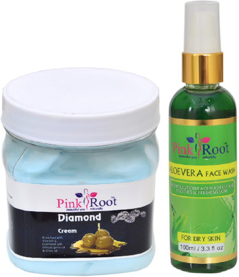 

Pink Root DIAMOND CREAM 500ML WITH ALOEVERA FACE WASH 100ML(Set of 2)