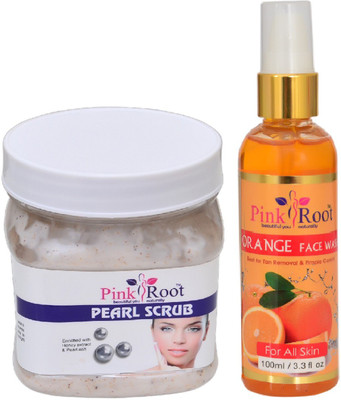 Pink Root PEARL SCRUB 500ML WITH ORANGE FACE WASH 100ML(Set of 2)