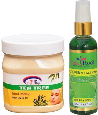 

Pink Root TEA TREE MASK 500ML WITH ALOEVERA FACE WASH 100ML(Set of 2)