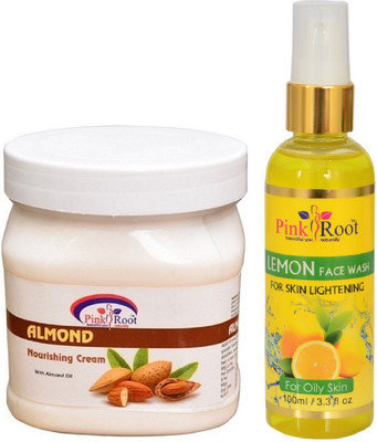 

Pink Root ALMOND CREAM 500ML WITH LEMON FACE WASH 100ML(Set of 2)