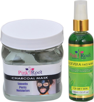 

Pink Root CHARCOAL MASK 500ML WITH ALOEVERA FACE WASH 100ML(Set of 2)