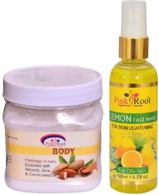 

Pink Root BODY MASSAGE CREAM 500ML WITH LEMON FACE WASH 100ML(Set of 2)