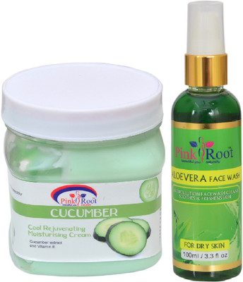 

Pink Root CUCUMBER CREAM 500ML WITH ALOEVERA FACE WASH 100ML(Set of 2)