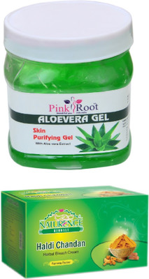 

Pink Root ALOEVERA GEL 500ML WITH NATURENCE HALDI CHANDAN BLEACH 200G(Set of 2)