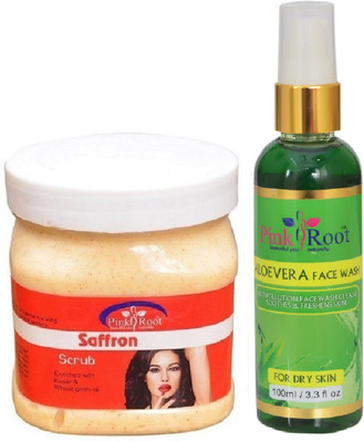 

Pink Root SAFFRON SCRUB 500ML WITH ALOEVERA FACE WASH 100ML(Set of 2)