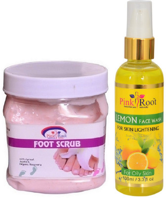Pink Root FOOT SCRUB 500ML WITH LEMON FACE WASH 100ML(Set of 2)