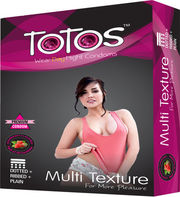 TOTOS WEAR DAY NIGHT PREMIUM STRAWBERRY FLAVOURED MULTI TEXTURE FOR MORE PLEASURE DOTTED FOR MEN 10 PCS SET OF 1 PACK Condom(10S)