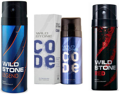 

Wild Stone LEGEND DEODORANT 150ml + CODE TITANIUM DEODORANT 120ml + RED DEODORANT Deodorant Spray - For Men(150 ml, Pack of 3)