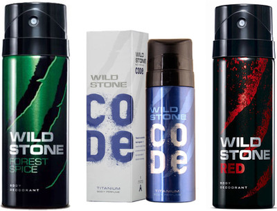 

Wild Stone RED DEODORANT 150 ML+CODE TITANIUM DEODORANT 120 ML+FOREST SPICE DEODORANT 150 ML Deodorant Spray - For Men(150 ml, Pack of 3)
