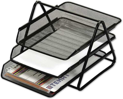 

Chrome Multipurpose Trays 3 Compartments Metal Mesh Document Tray(Black)