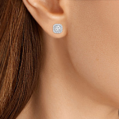 

SilverDew New Halo 14kt White Rhodium Plated Round Cut White Center Round CZ Diamond Earring Office Wear For Women's & Girl's Cubic Zirconia Sterling Silver Stud Earring