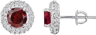 SilverDew Rhodium Plated 14ct Round Red Halo Stud Earring Party & Anniversary Wear For Women's And Girl's Cubic Zirconia Sterling Silver Stud Earring