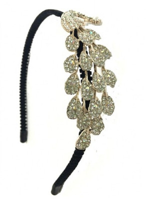 

Turqueesa Peacock Stone Velvet Black Narrow Sleak Hair Band for Girls and Women Hair Band(Gold, Black)
