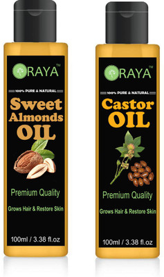 

ORAYA Premium Sweet Almond Oil and Castor oil Combo pack of 2 No.100 ml Bottles(200 ml) (200 ml)(200 ml)