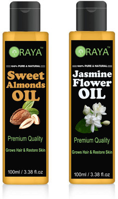 

ORAYA Organic 100% Sweet Almond oil & Pure, Natural Jasmine oil Combo Pack of 2 (100ml)Bottle Of 2 (200ML)(200 ml)