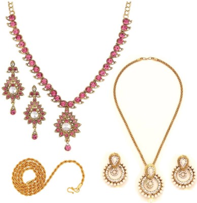 JEWELS GURU Brass, Alloy Gold-plated Gold, Pink Jewellery Set(Pack of 1)